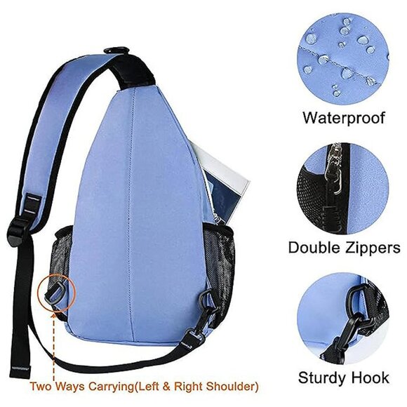 Sling Backpack, Multipurpose Crossbody Shoulder Bag Travel Hiking Airy Blue - Picture 5 of 6
